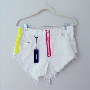 ⭕️ DIESEL Denim Shorts White Neon Zipper 27